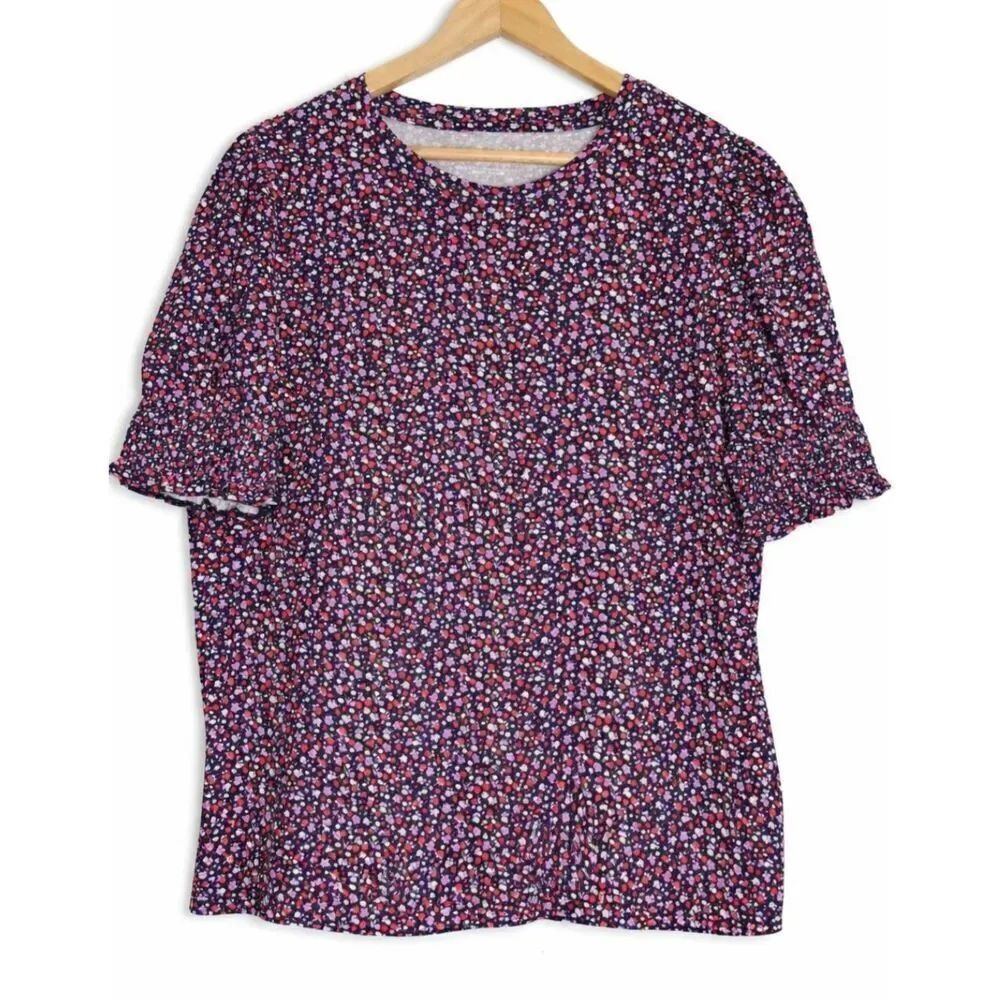 gap womens large puffer sleeve purple top 100% organic cotton flower